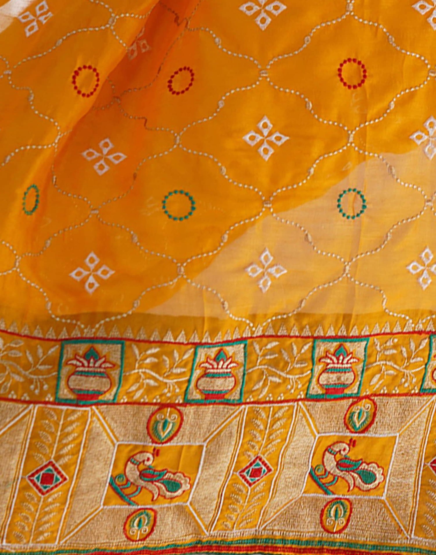 Yellow Vichitra Silk Embroidery Saree