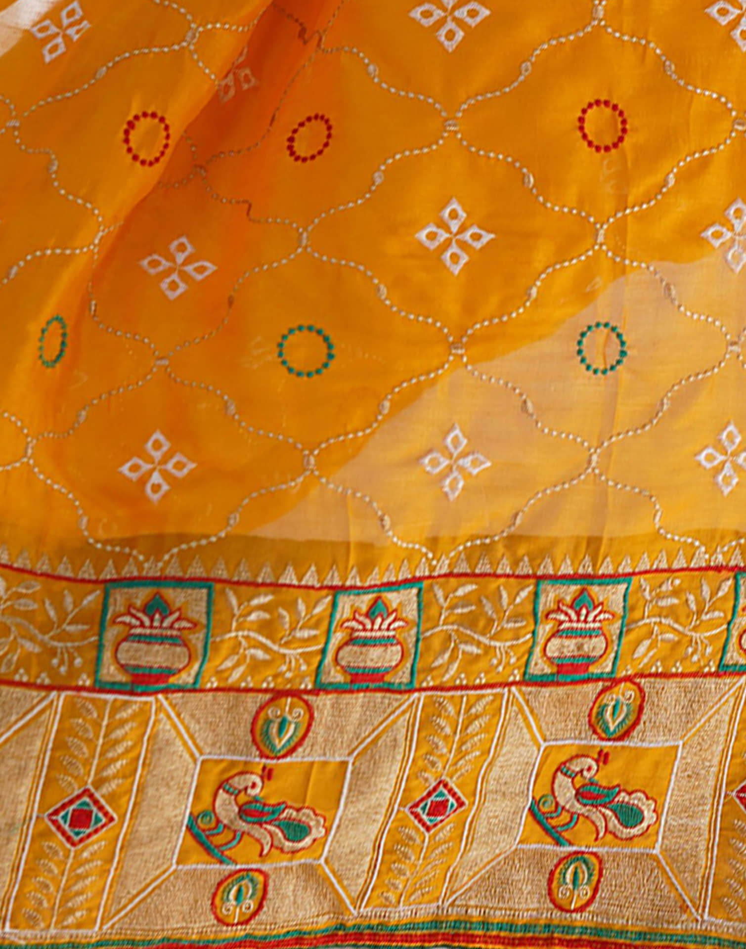 Yellow Vichitra Silk Embroidery Saree