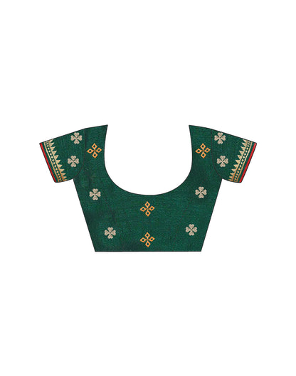 Dark Green Vichitra Silk Embroidery Saree