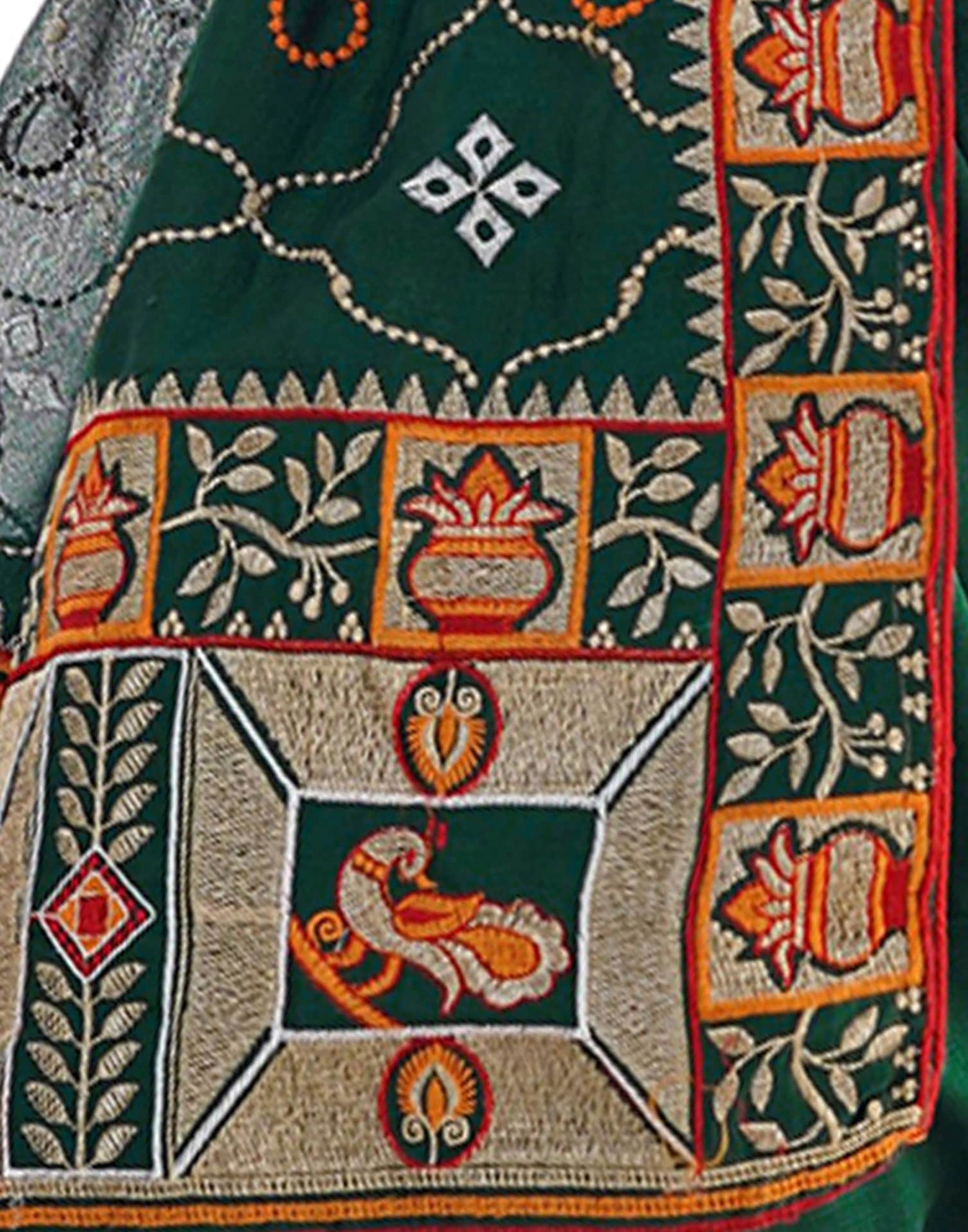 Dark Green Vichitra Silk Embroidery Saree