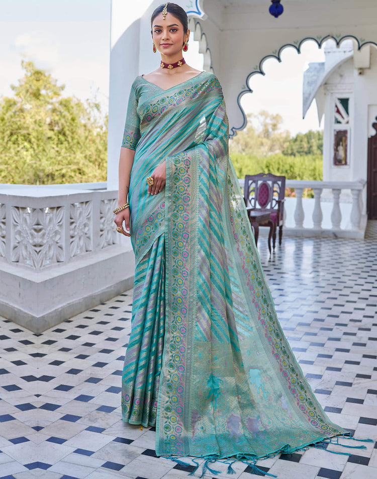 Turquoise Silk Woven Banarasi Saree