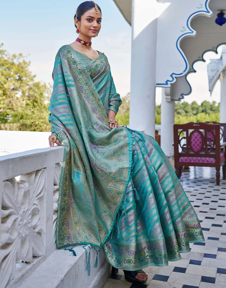 Turquoise Silk Woven Banarasi Saree