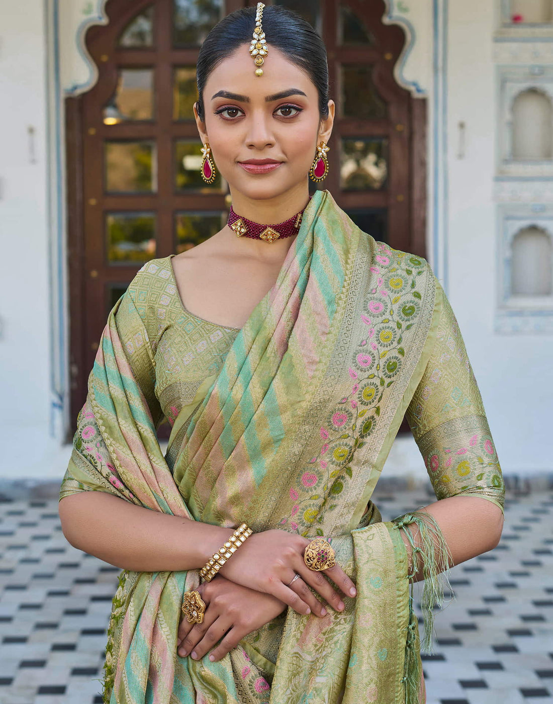 Pista Green Silk Woven Banarasi Saree