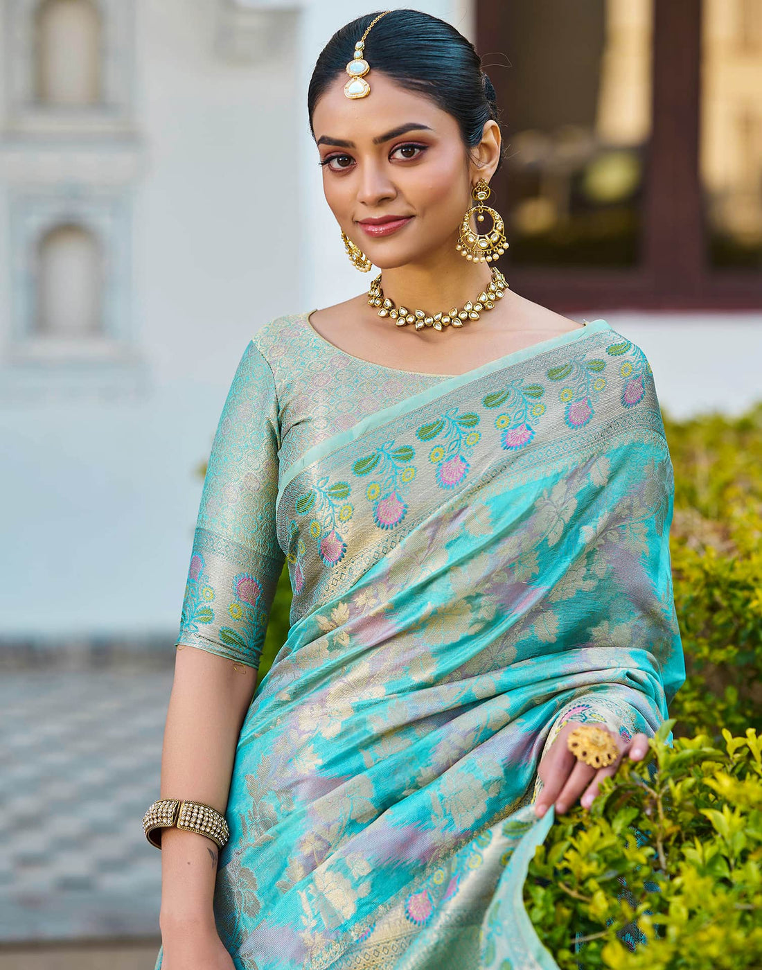 Turquoise Silk Woven Banarasi Saree