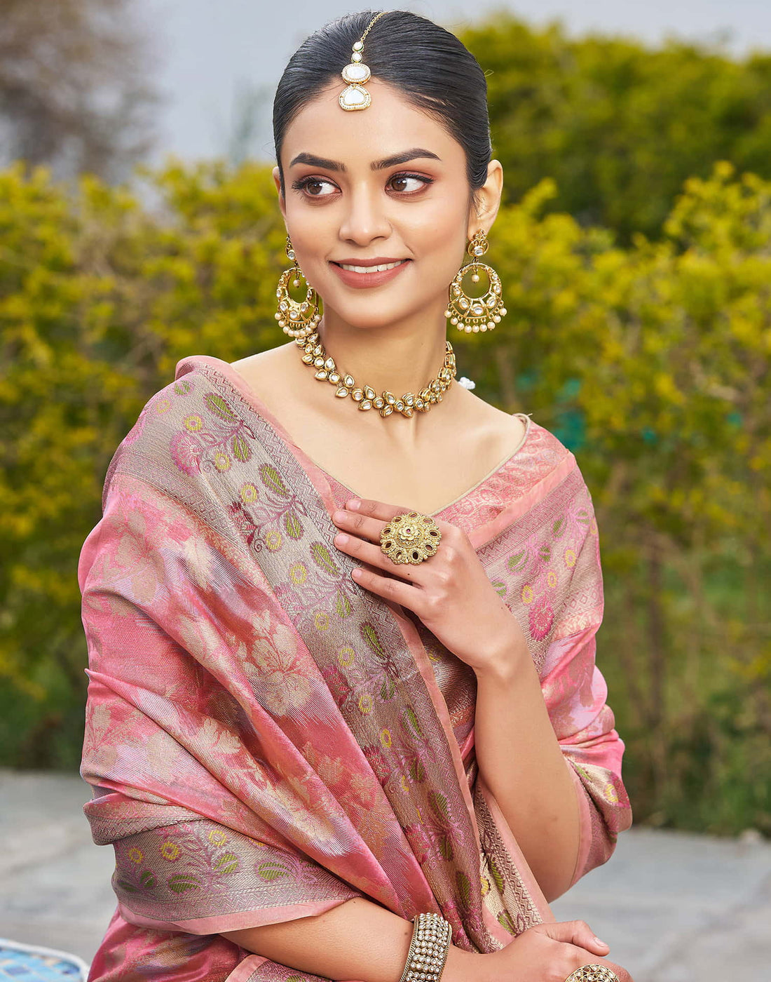 Pink Silk Woven Banarasi Saree