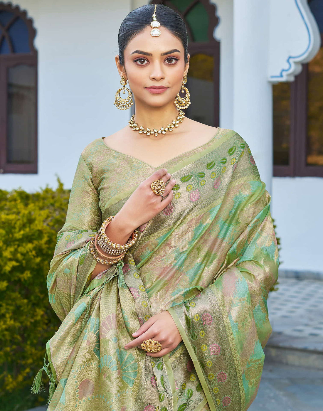Pista Green Silk Woven Banarasi Saree