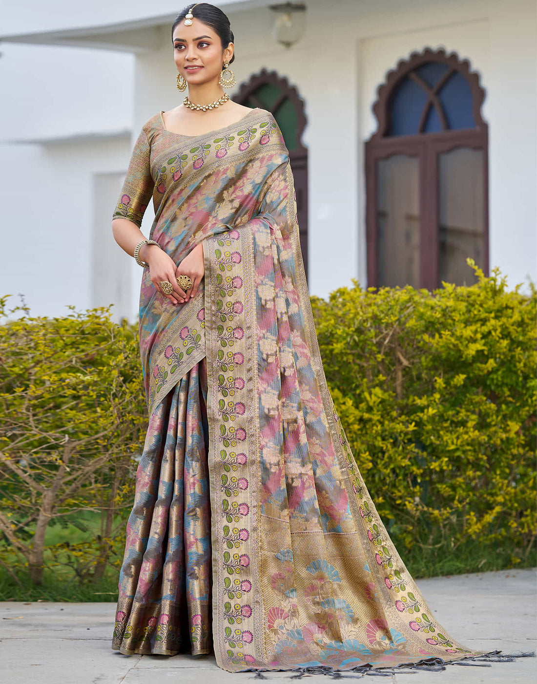 Grey Silk Woven Banarasi Saree