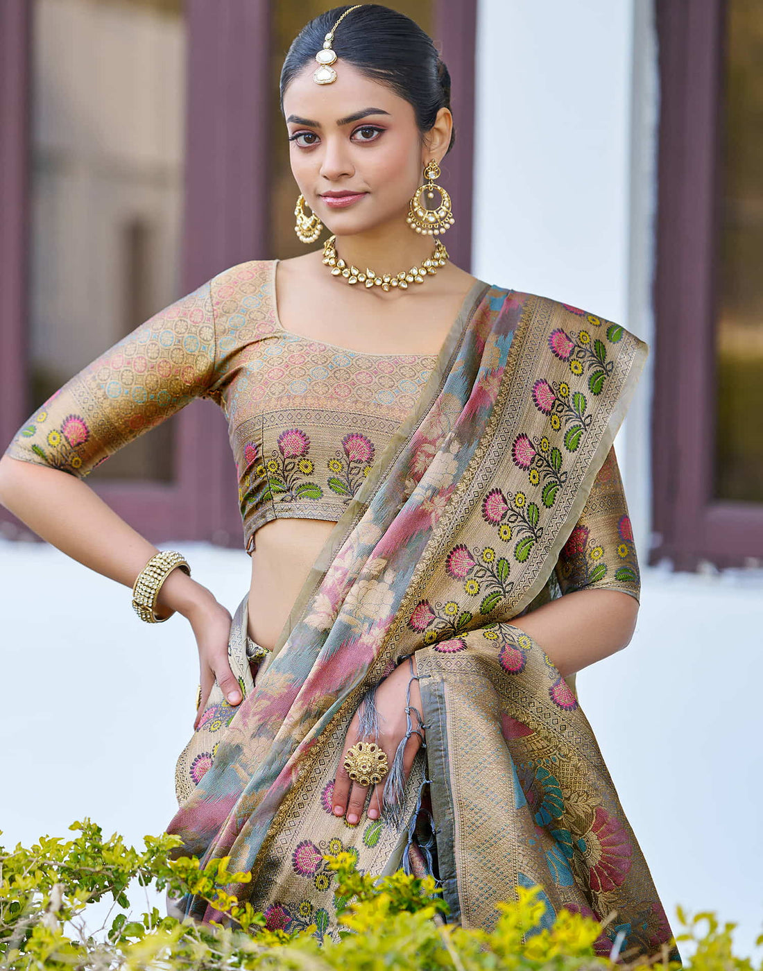 Grey Silk Woven Banarasi Saree