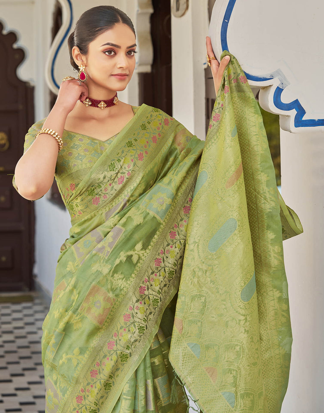 Pista Green Silk Woven Banarasi Saree