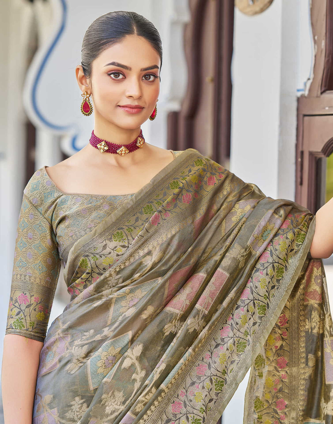 Grey Silk Woven Banarasi Saree