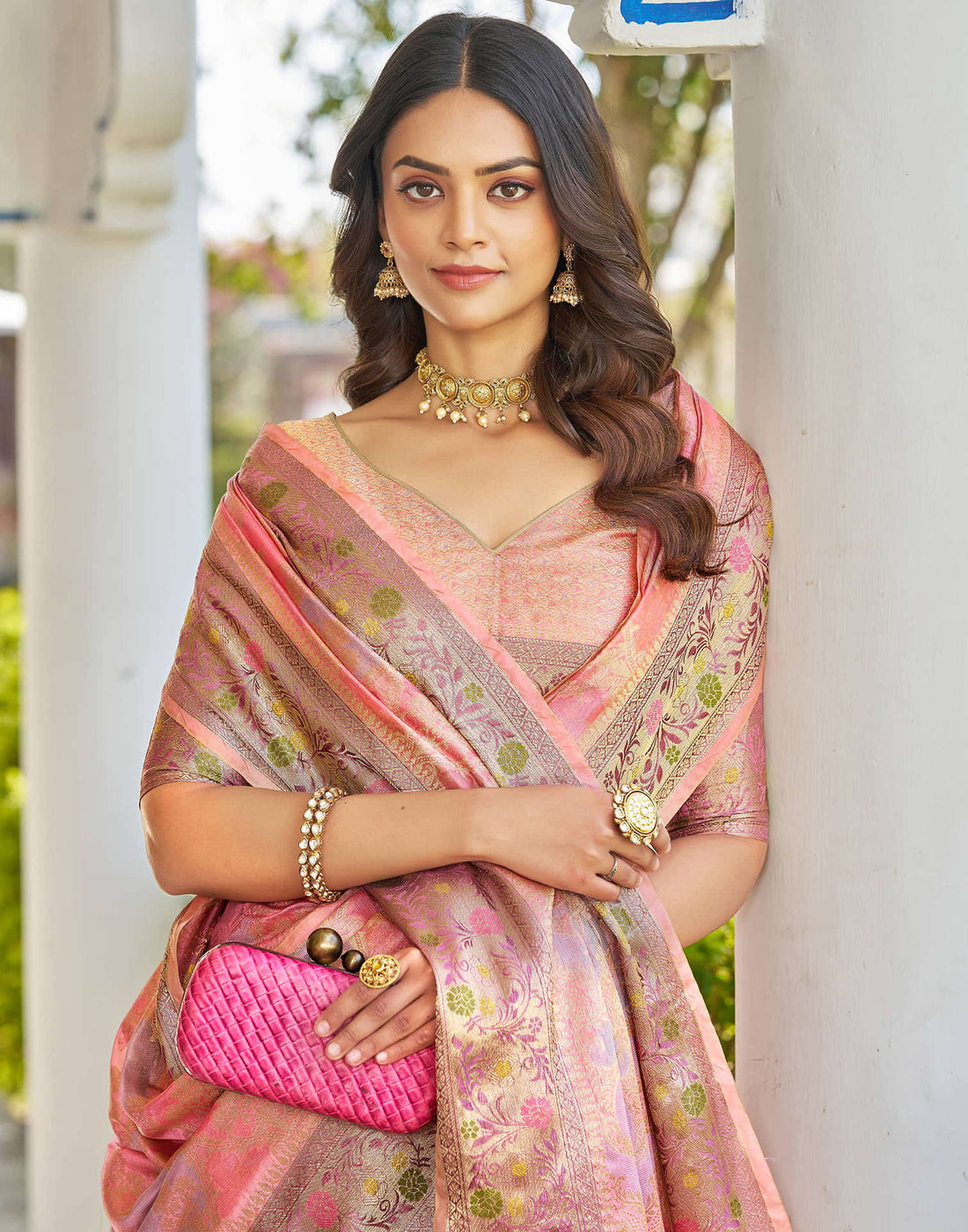 Pink Silk Woven Banarasi Saree