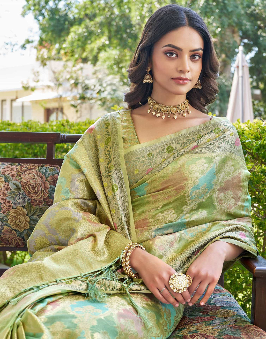 Pista Green Silk Woven Banarasi Saree