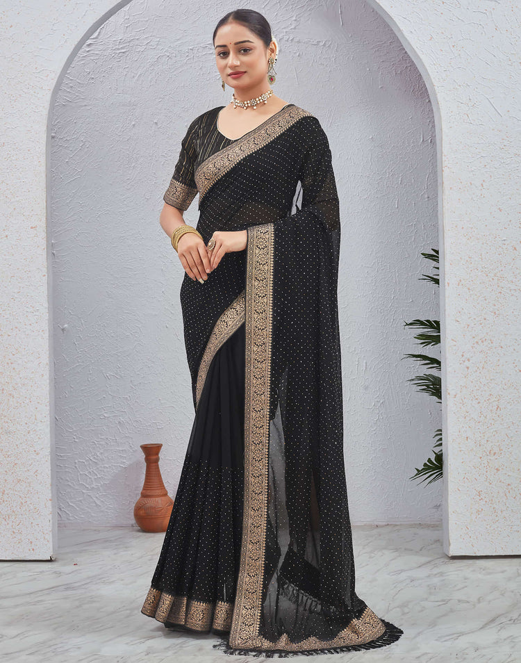 Black Georgette Stone Work Embellished Saree