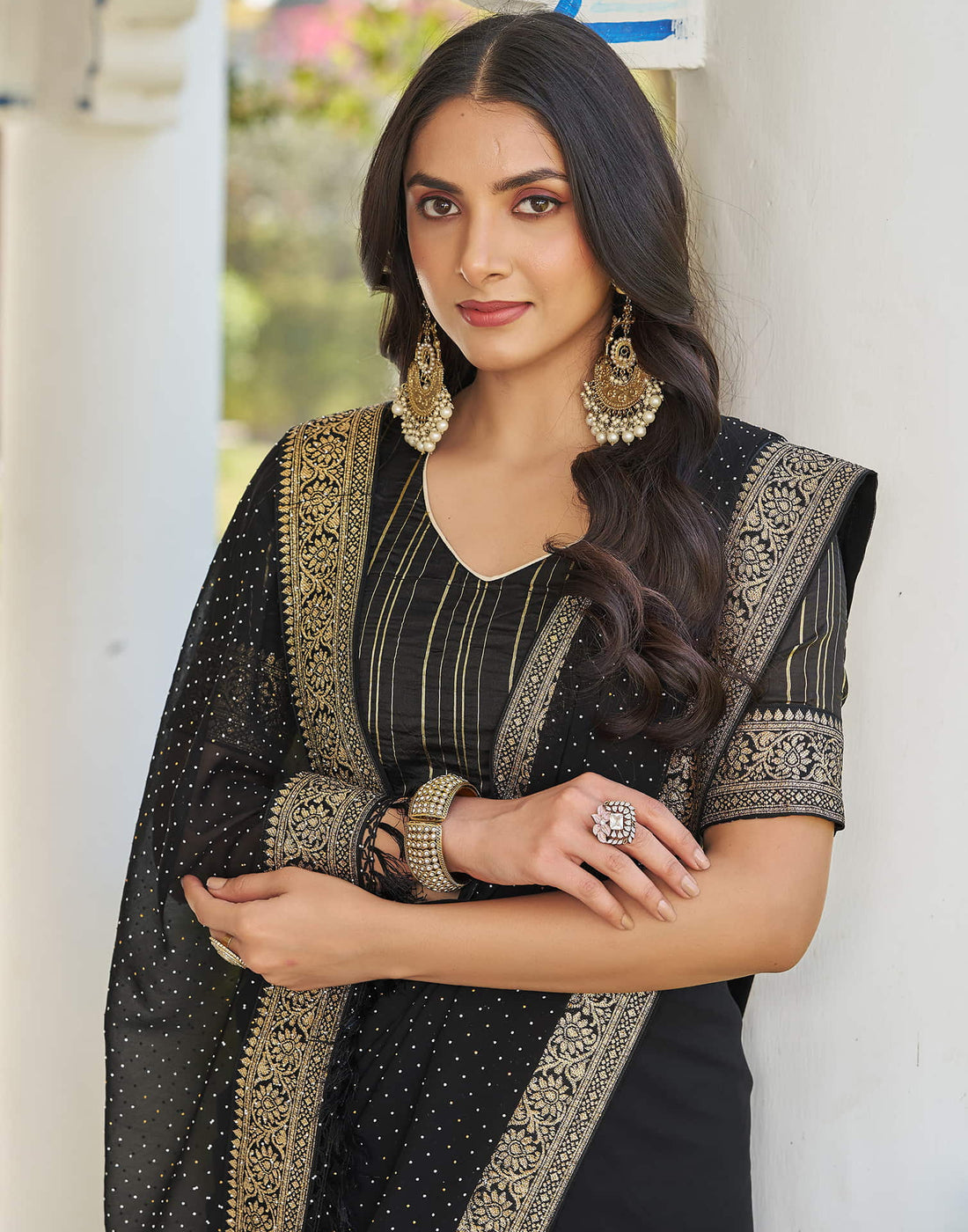 Black Georgette Stone Work Embellished Saree