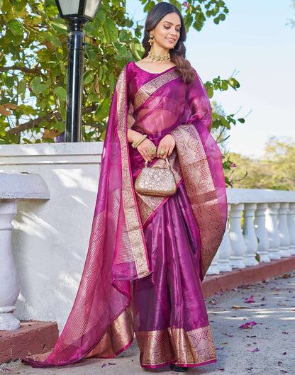 Dark Magenta Organza Woven Saree