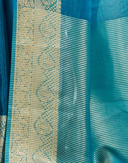 Blue Organza Woven Saree
