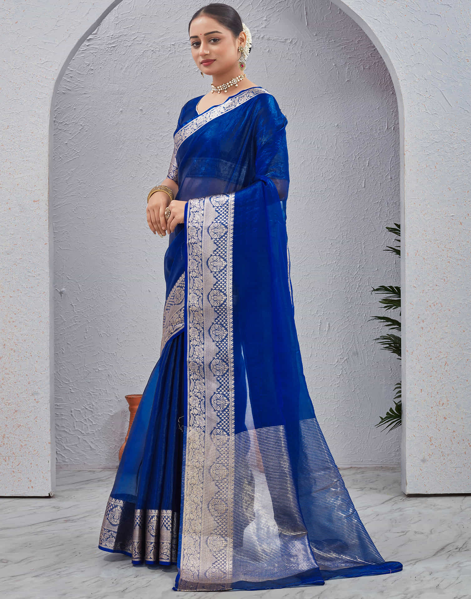 Dark Blue Organza Woven Saree