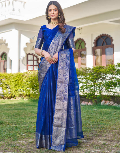 Dark Blue Organza Woven Saree