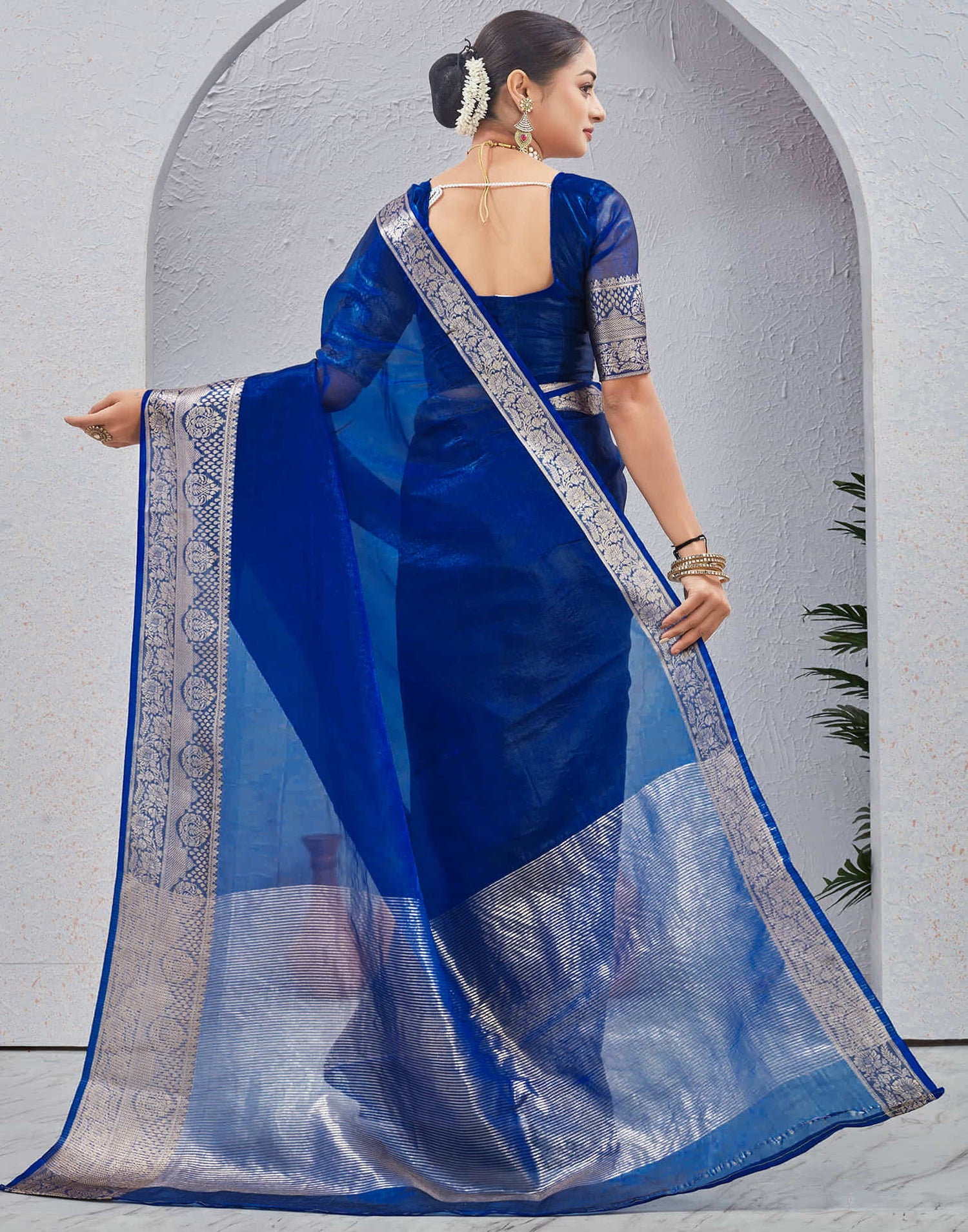 Dark Blue Organza Woven Saree