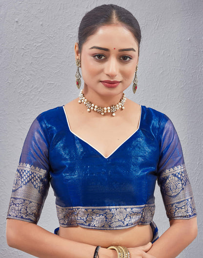 Dark Blue Organza Woven Saree