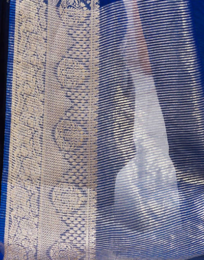 Dark Blue Organza Woven Saree