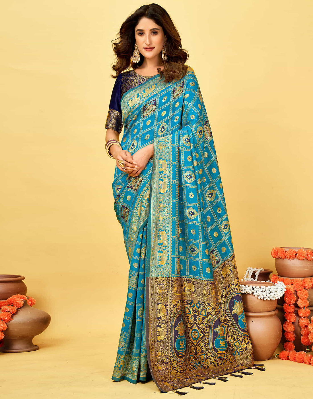 Teal Blue Silk Woven Patola Saree