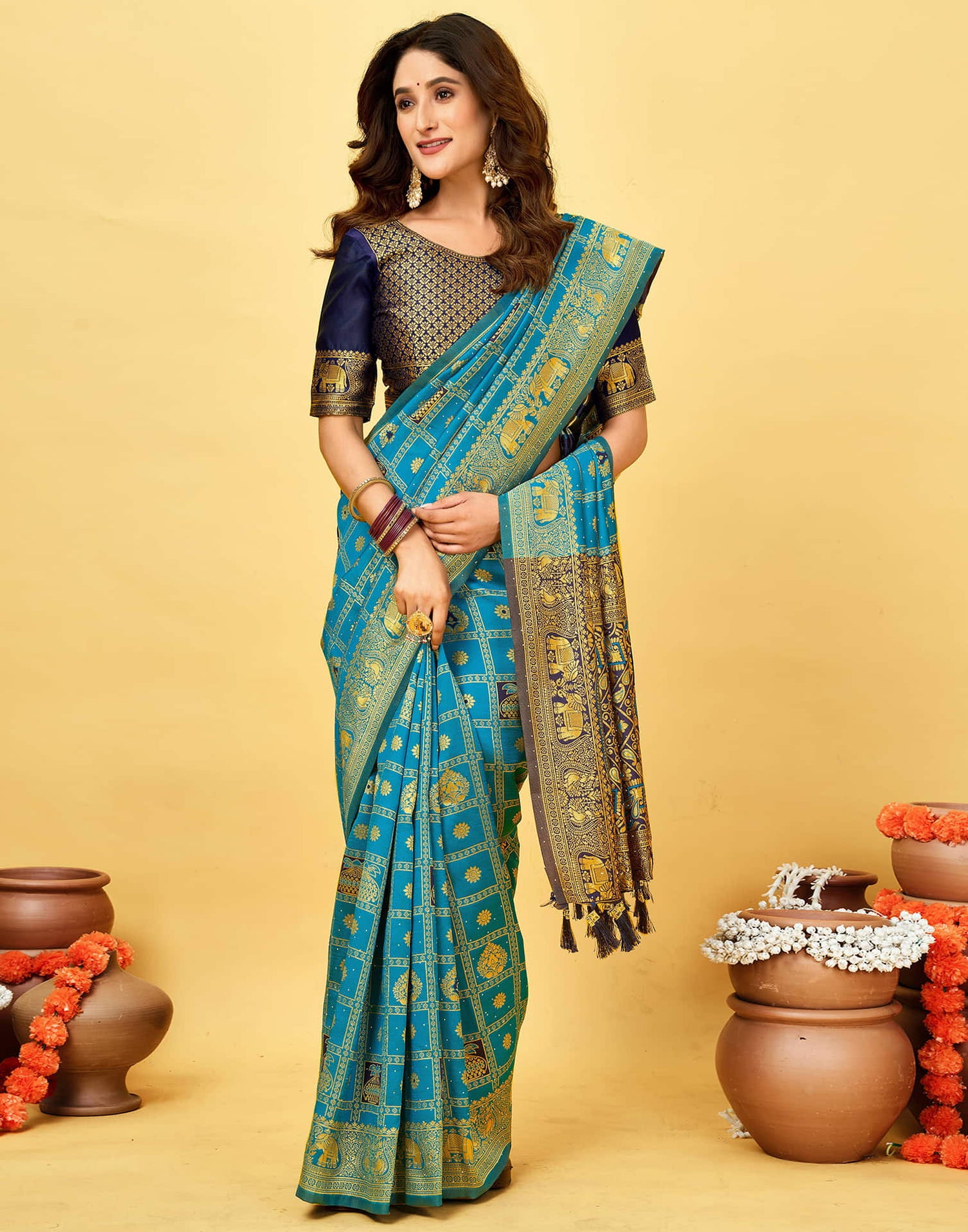 Teal Blue Silk Woven Patola Saree