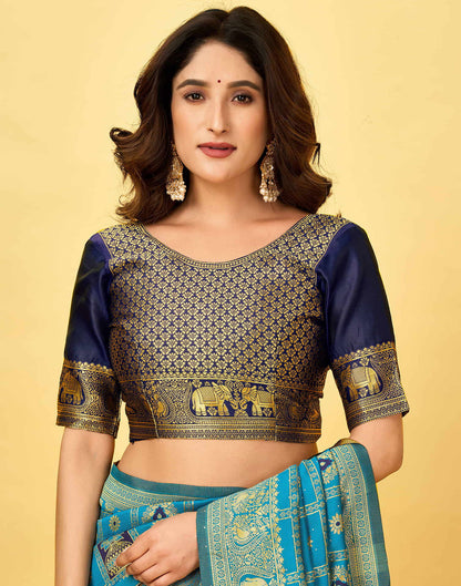Teal Blue Silk Woven Patola Saree