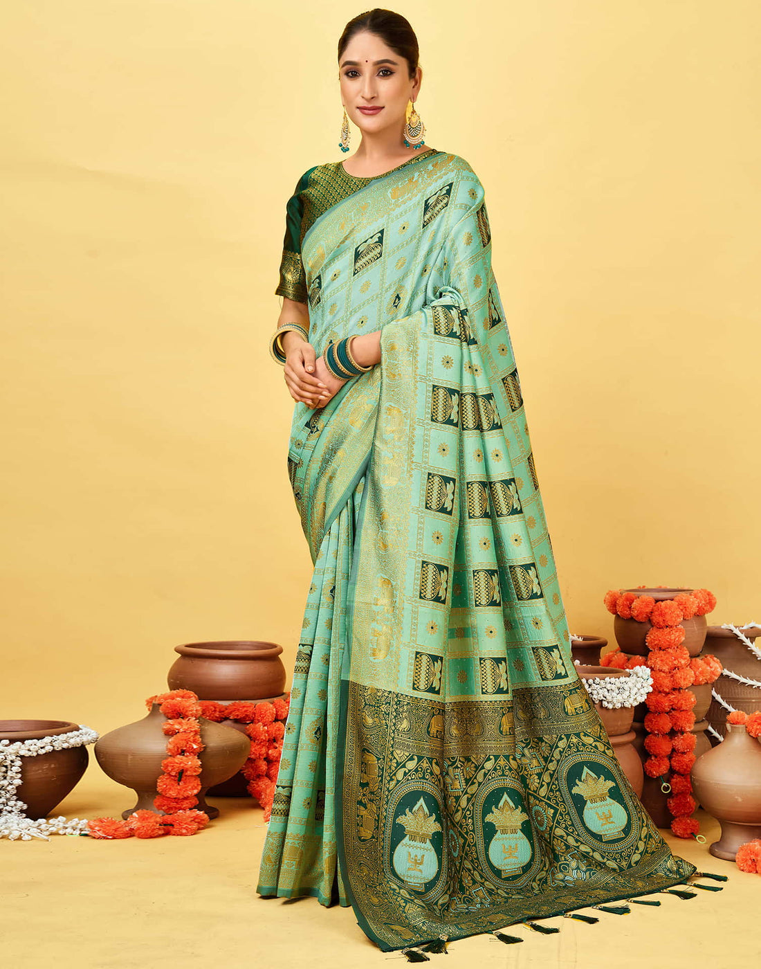 Light Mint Green Silk Woven Patola Saree