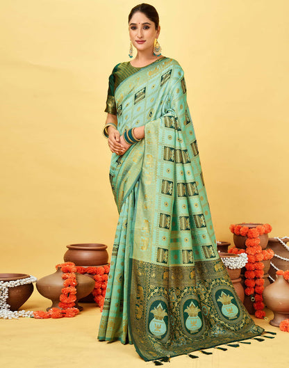 Light Mint Green Silk Woven Patola Saree