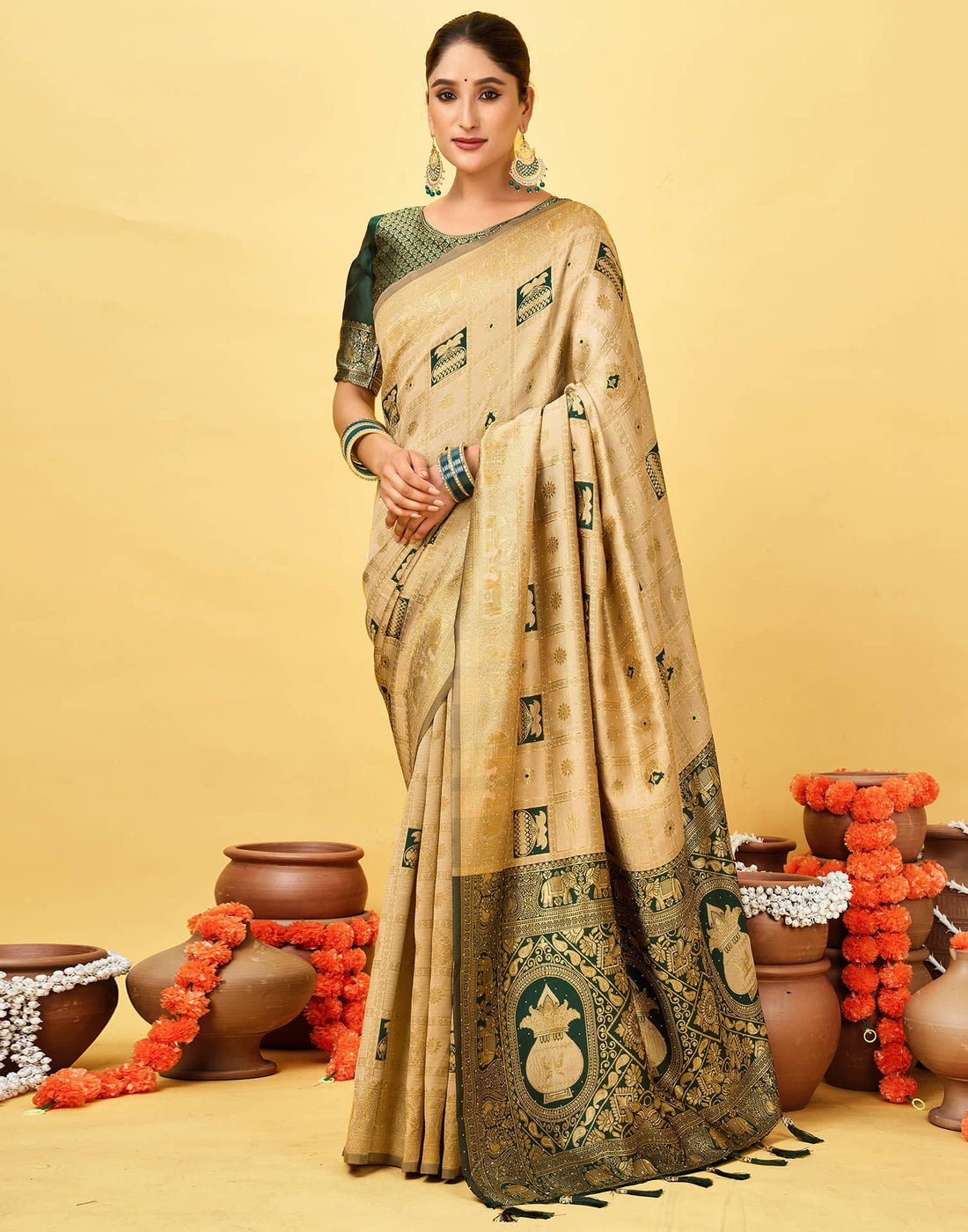 Beige Silk Woven Patola Saree