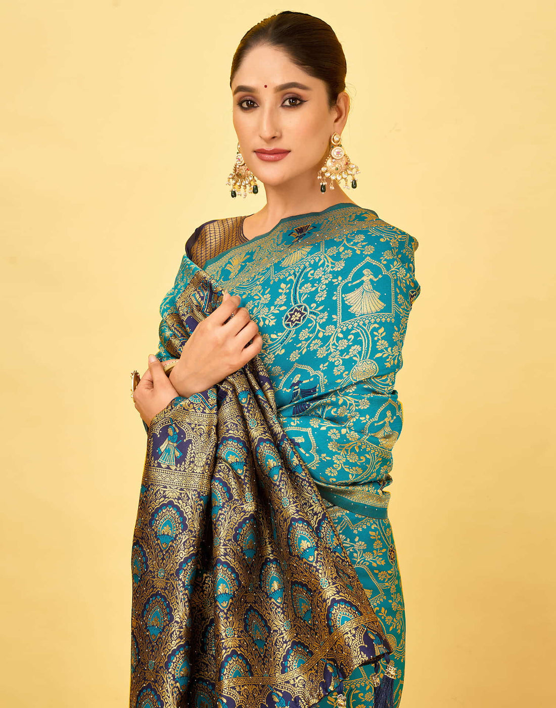 Teal Blue Silk Woven Baluchari Saree