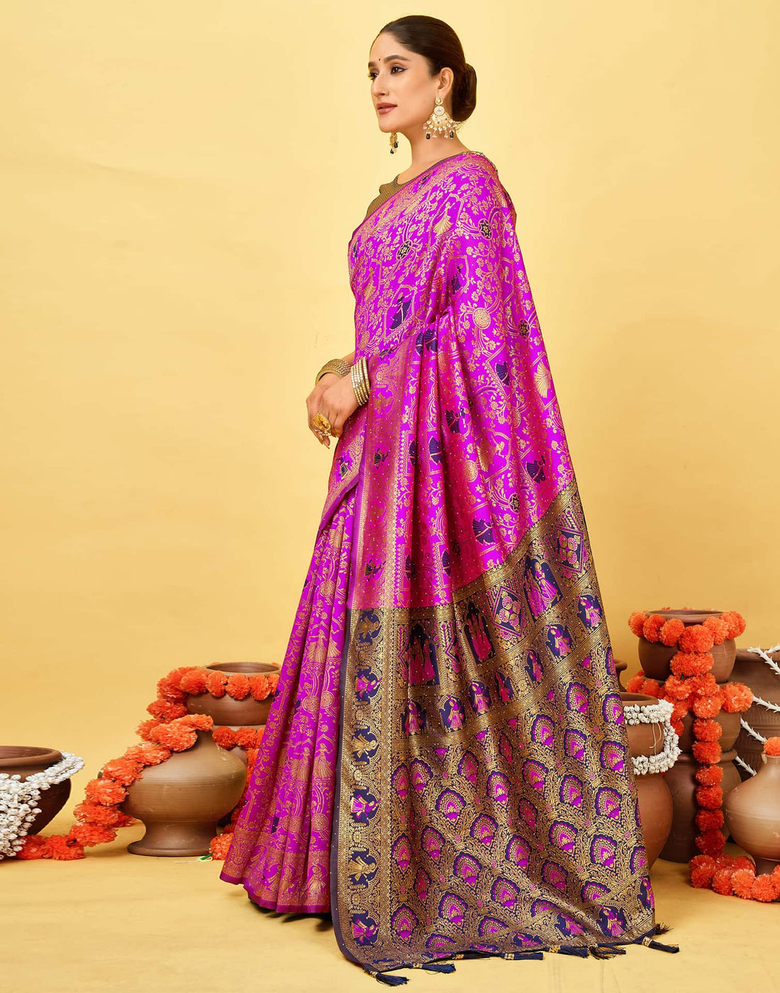 Magenta Silk Woven Baluchari Saree