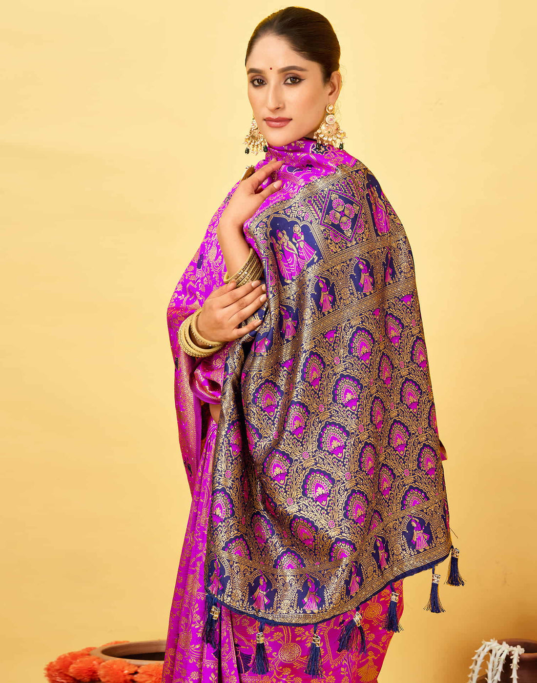 Magenta Silk Woven Baluchari Saree