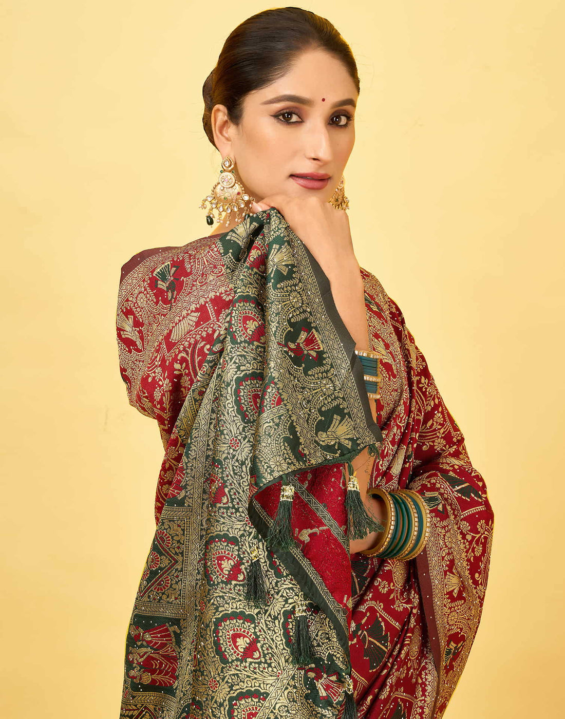 Maroon Silk Woven Baluchari Saree