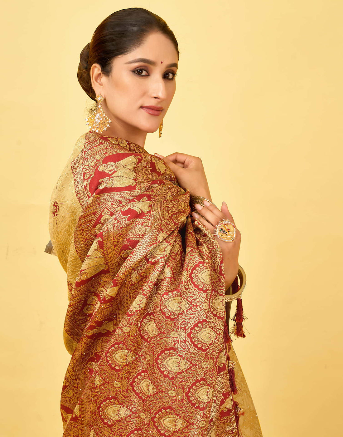 Beige Silk Woven Baluchari Saree