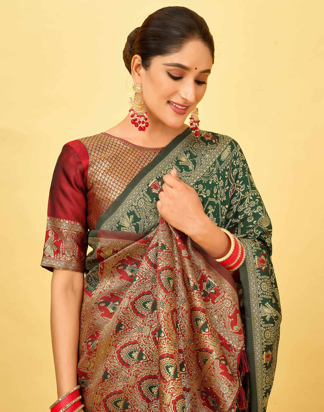 Dark Green Silk Woven Baluchari Saree