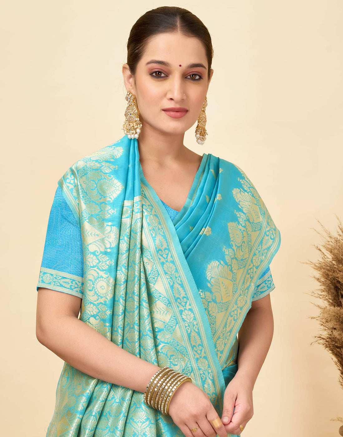 Sky Blue Silk Woven Banarasi Saree