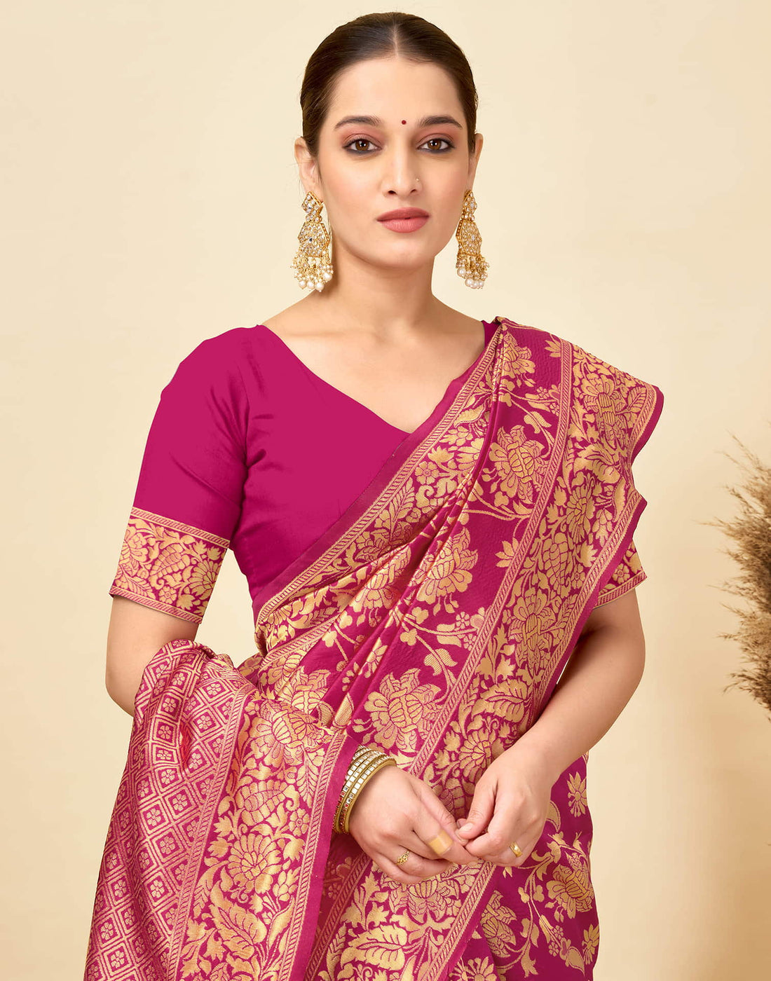 Rani Pink Silk Woven Banarasi Saree
