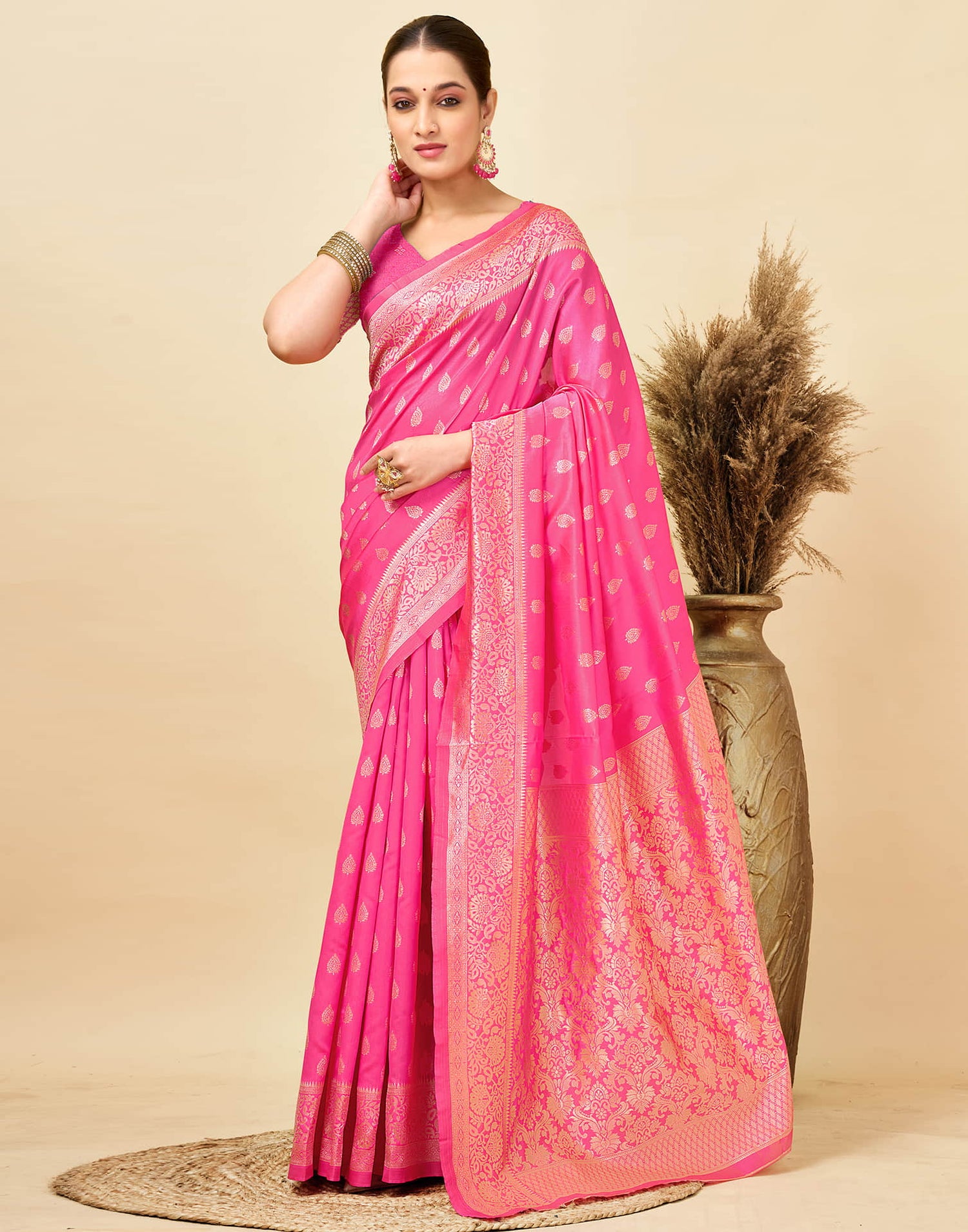 Pink Silk Woven Banarasi Saree