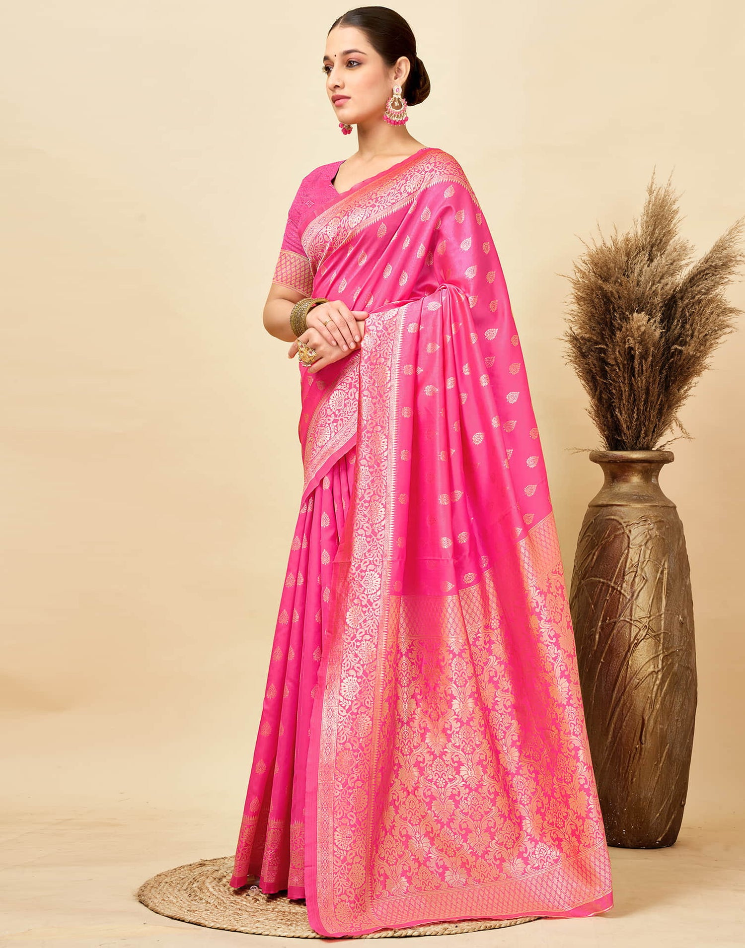 Pink Silk Woven Banarasi Saree