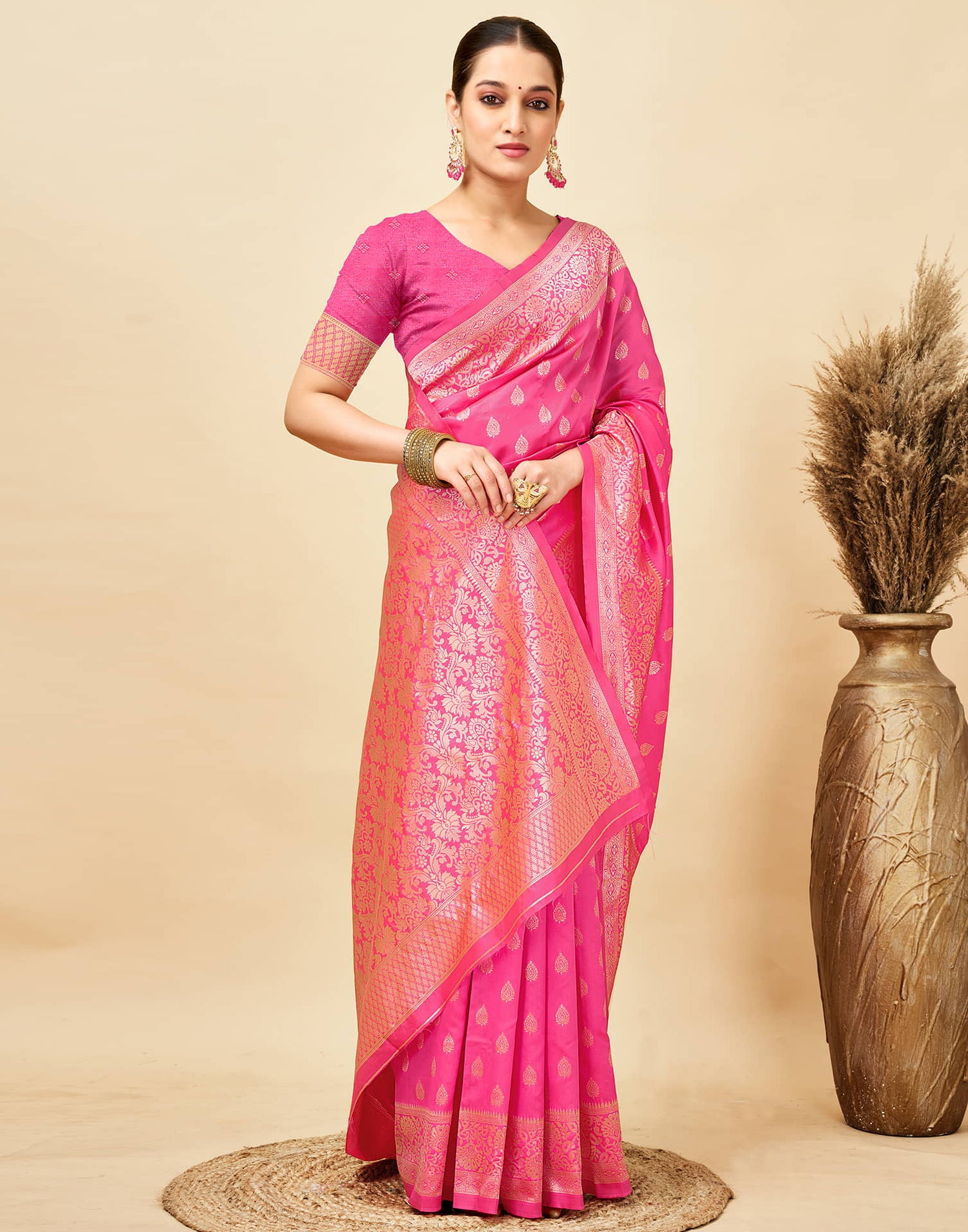 Pink Silk Woven Banarasi Saree