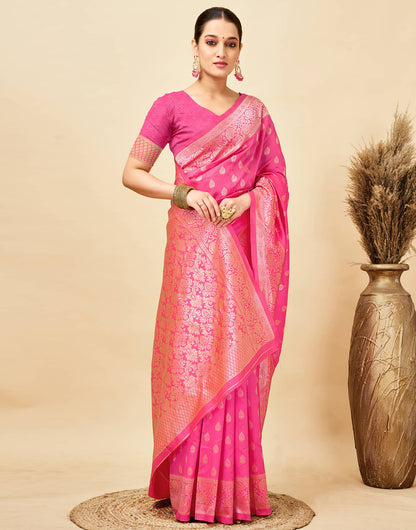 Pink Silk Woven Banarasi Saree