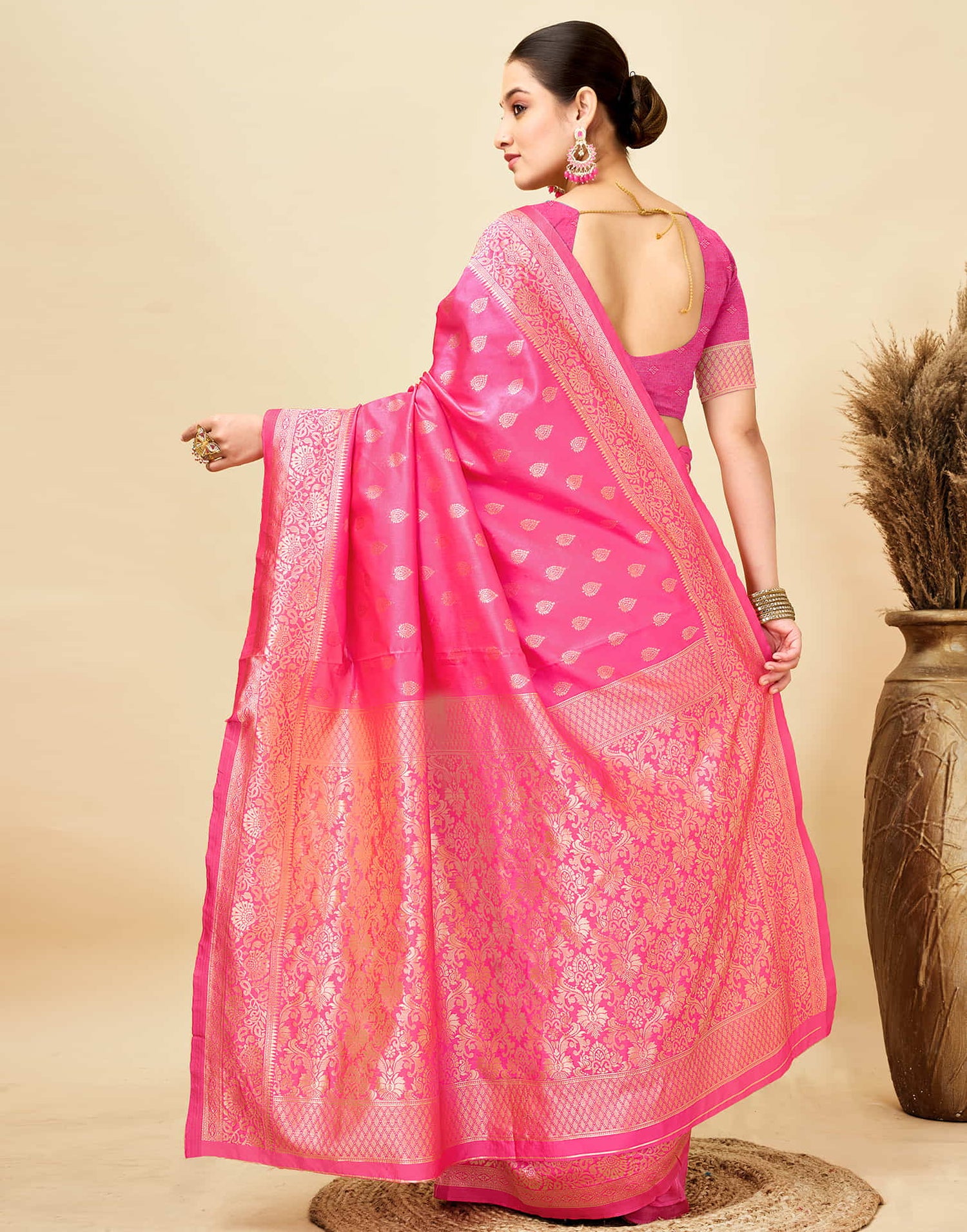 Pink Silk Woven Banarasi Saree