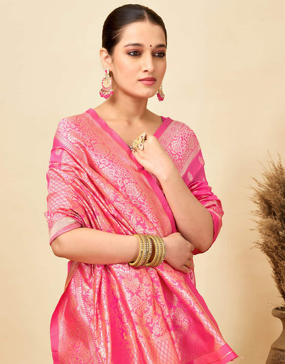 Pink Silk Woven Banarasi Saree