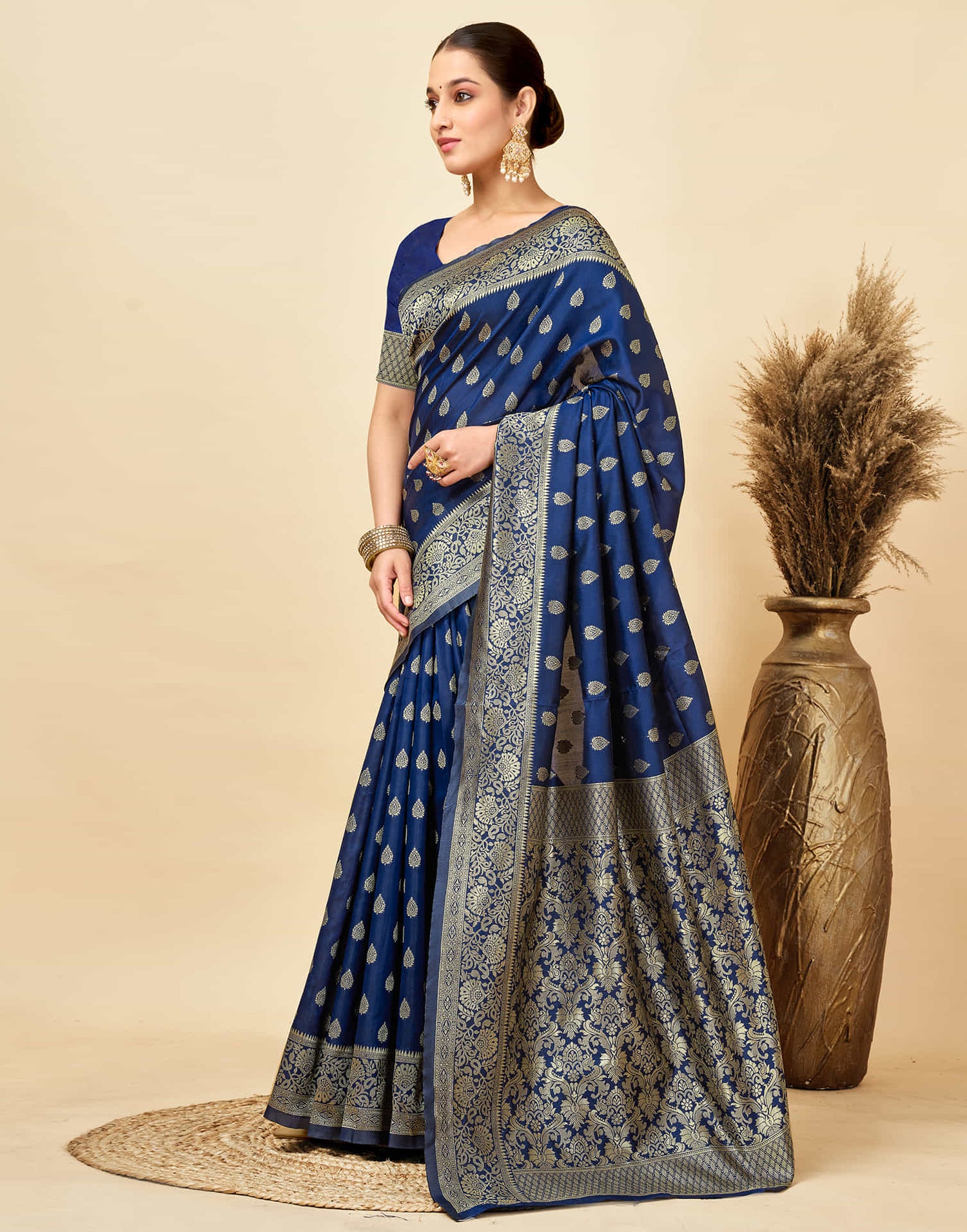 Navy Blue Silk Woven Banarasi Saree