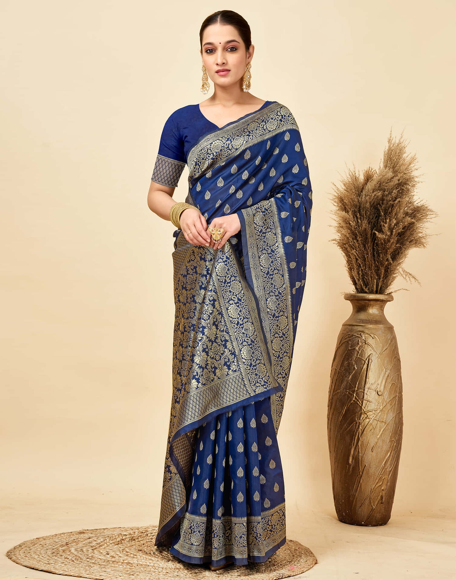 Navy Blue Silk Woven Banarasi Saree