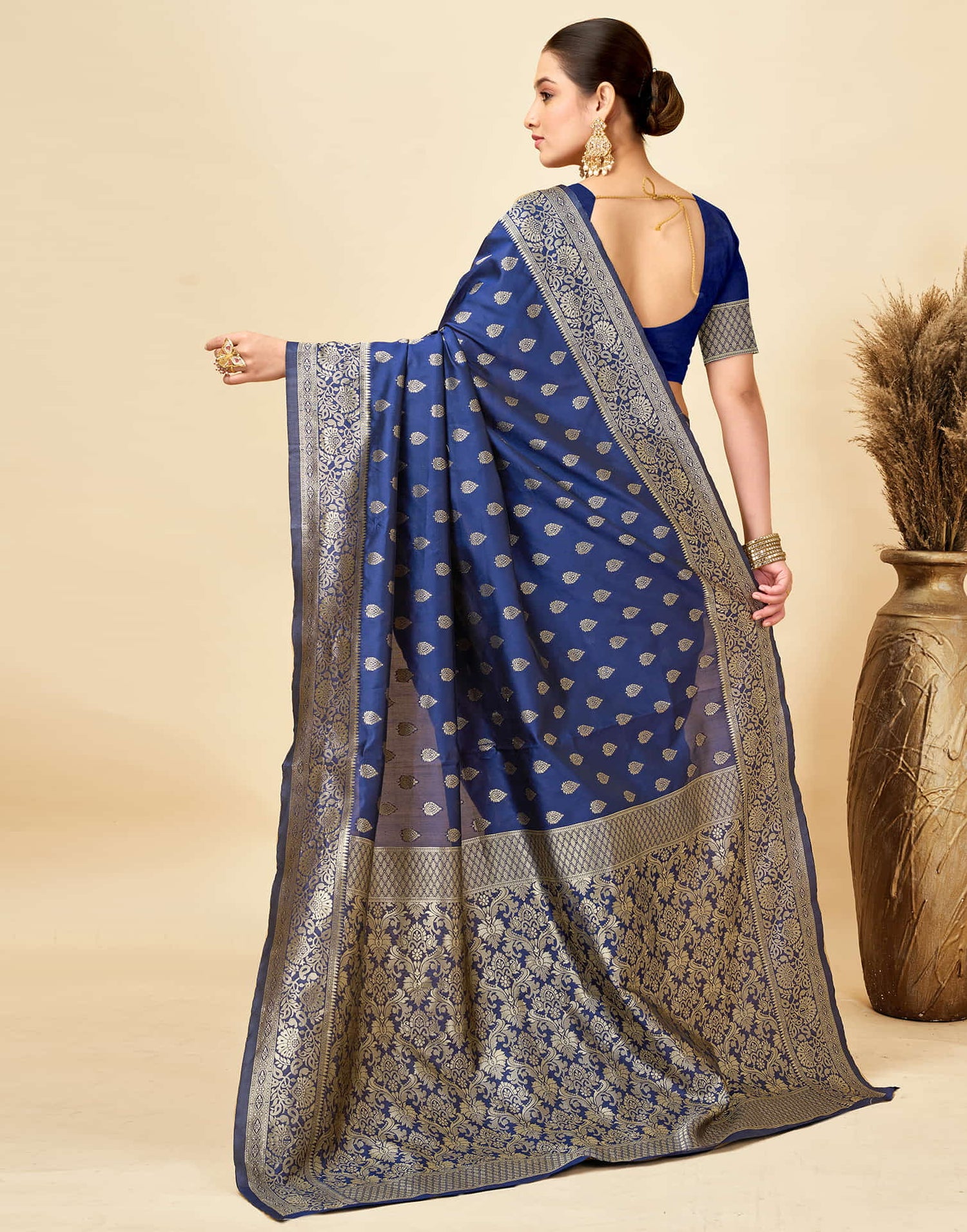 Navy Blue Silk Woven Banarasi Saree
