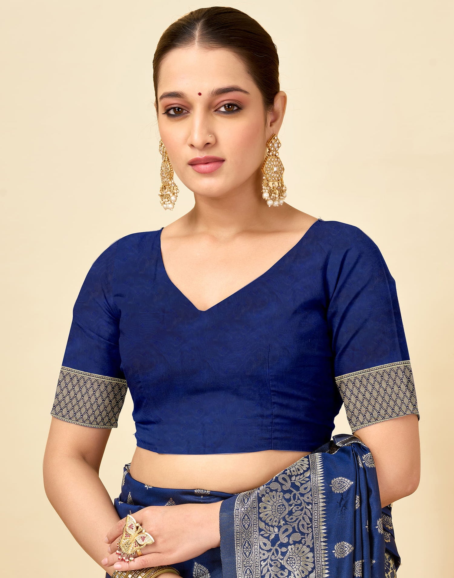 Navy Blue Silk Woven Banarasi Saree