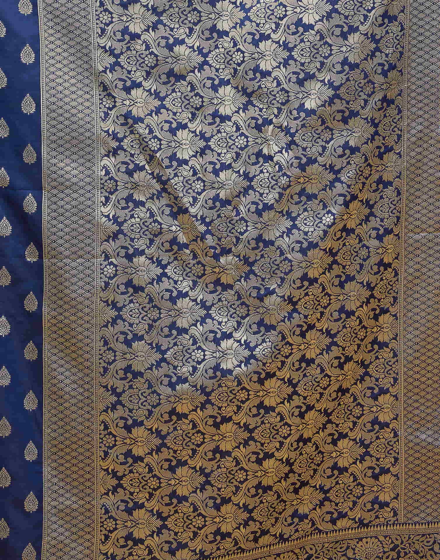 Navy Blue Silk Woven Banarasi Saree